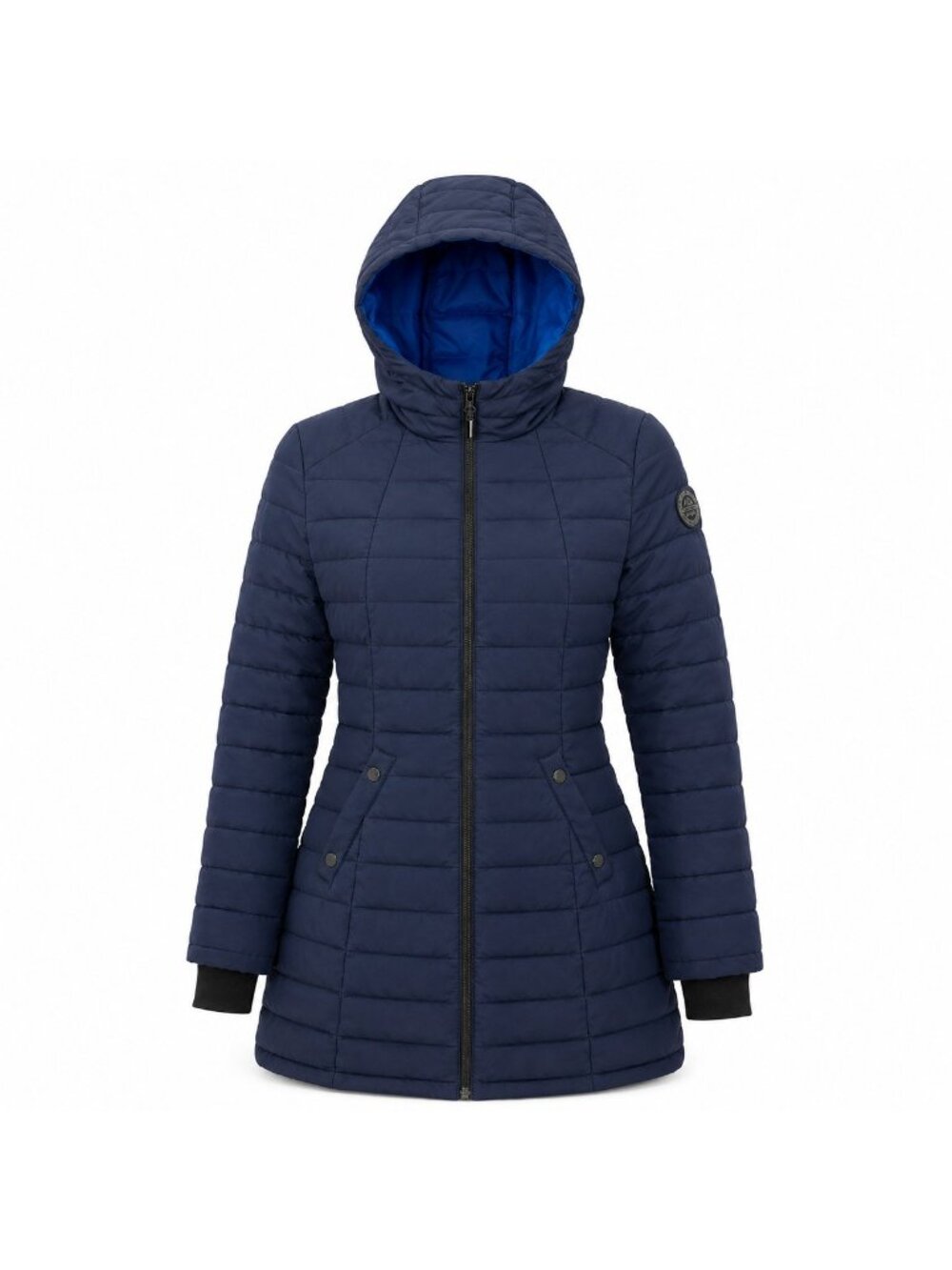 HFX Women’s Navy Hooded Quilted Puffer Jacket Coat Size L Full Zip